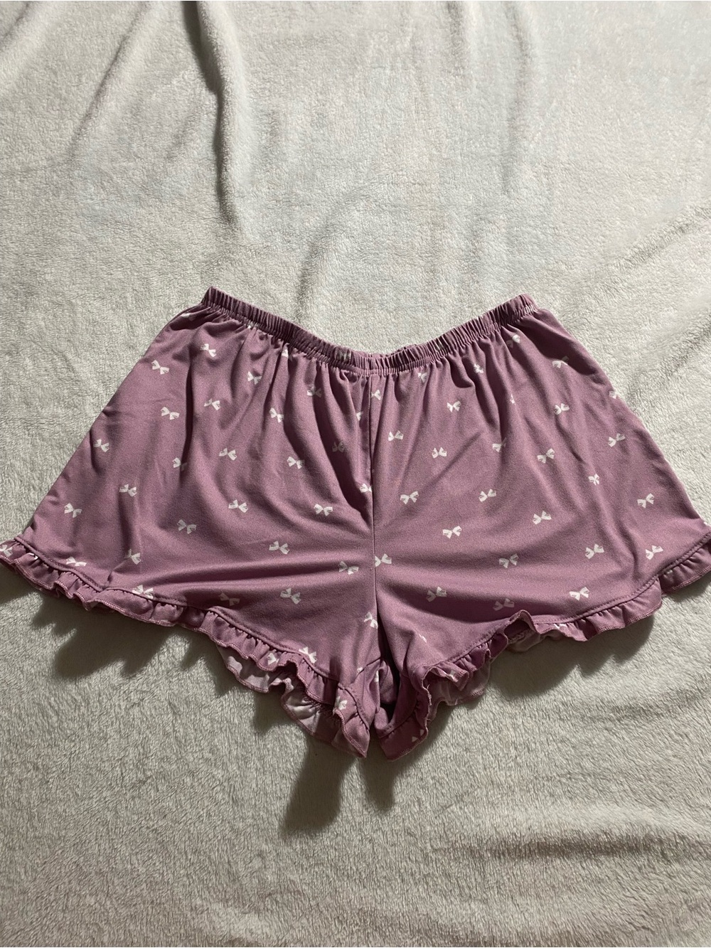 Laura Ashley Mauve Bow-Print Ruffle Sleep Shorts